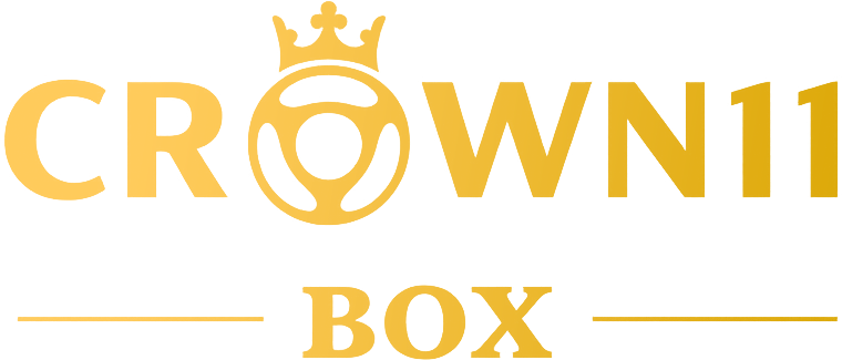 Logo of Crown11 Box featuring a gold spade symbol with the text “CROWN11 Box” in golden letters on a dark purple background.